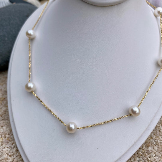 14K Gold Freshwater Pearl Station Necklace