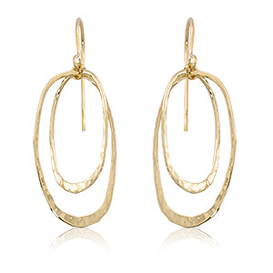 14K Gold Hammered Oval Drop Earrings
