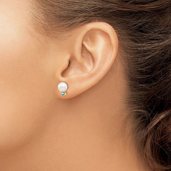 Pearl + Blue Topaz Stud Earrings