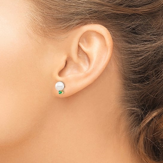 Pearl + Emerald Stud Earrings
