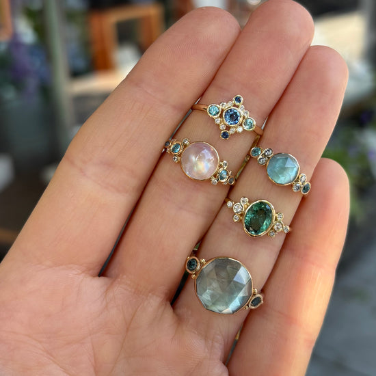 Rose Cut Blue Topaz + Sapphire Ring