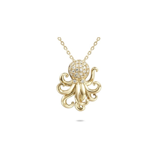 14k Gold + Diamond Petite Octopus Necklace