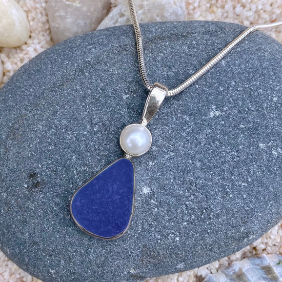 Cobalt Sea Glass + Pearl Necklace