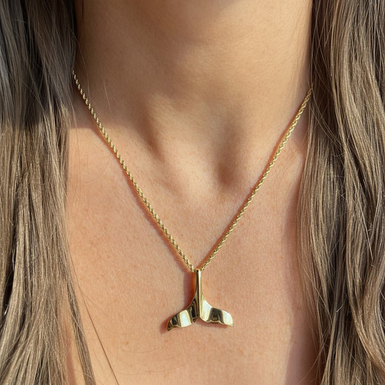 14k Gold XL Whale Tail Necklace