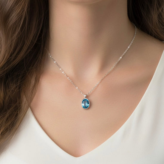 Cerulean Blue Topaz Oval Necklace