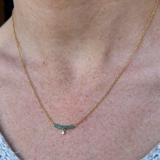 Beaded Emerald + Diamond Drop Necklace