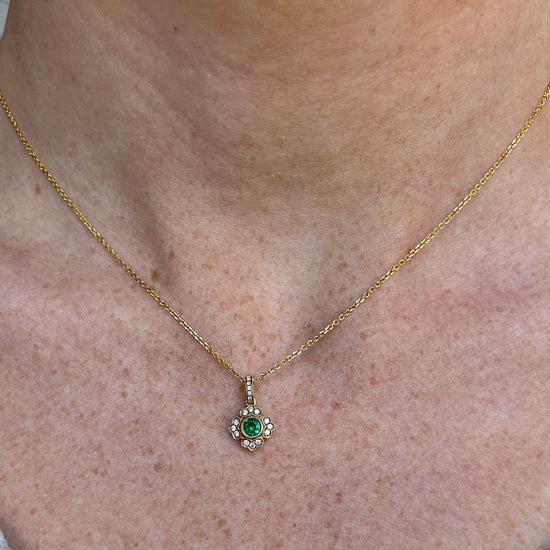Vintage Inspired Emerald + Diamond Necklace