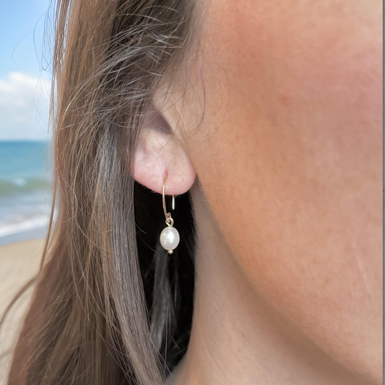 14K Gold + Pearl Mini Swoop Earrings