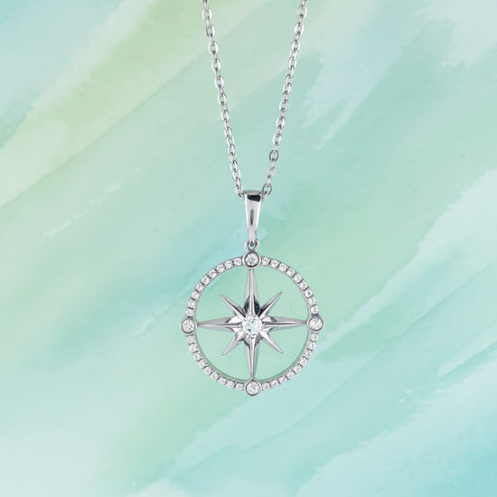 Sterling Silver CZ Compass Necklace