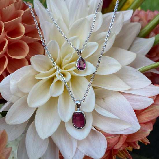 Pink Tourmaline Bezel Set Silver Necklace
