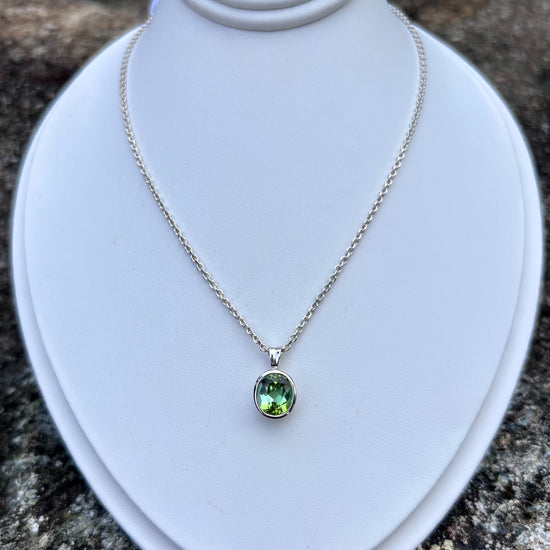 Green Tourmaline Silver Bezel Necklace