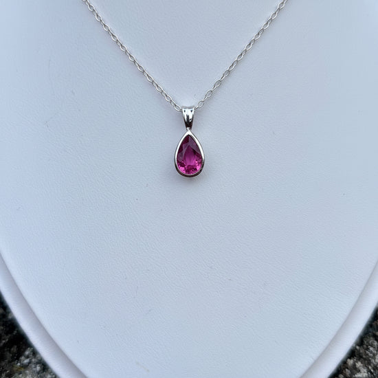 Pink Tourmaline Teardrop Bezel Set Necklace