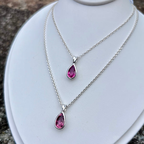 Pink Tourmaline Teardrop Bezel Set Necklace