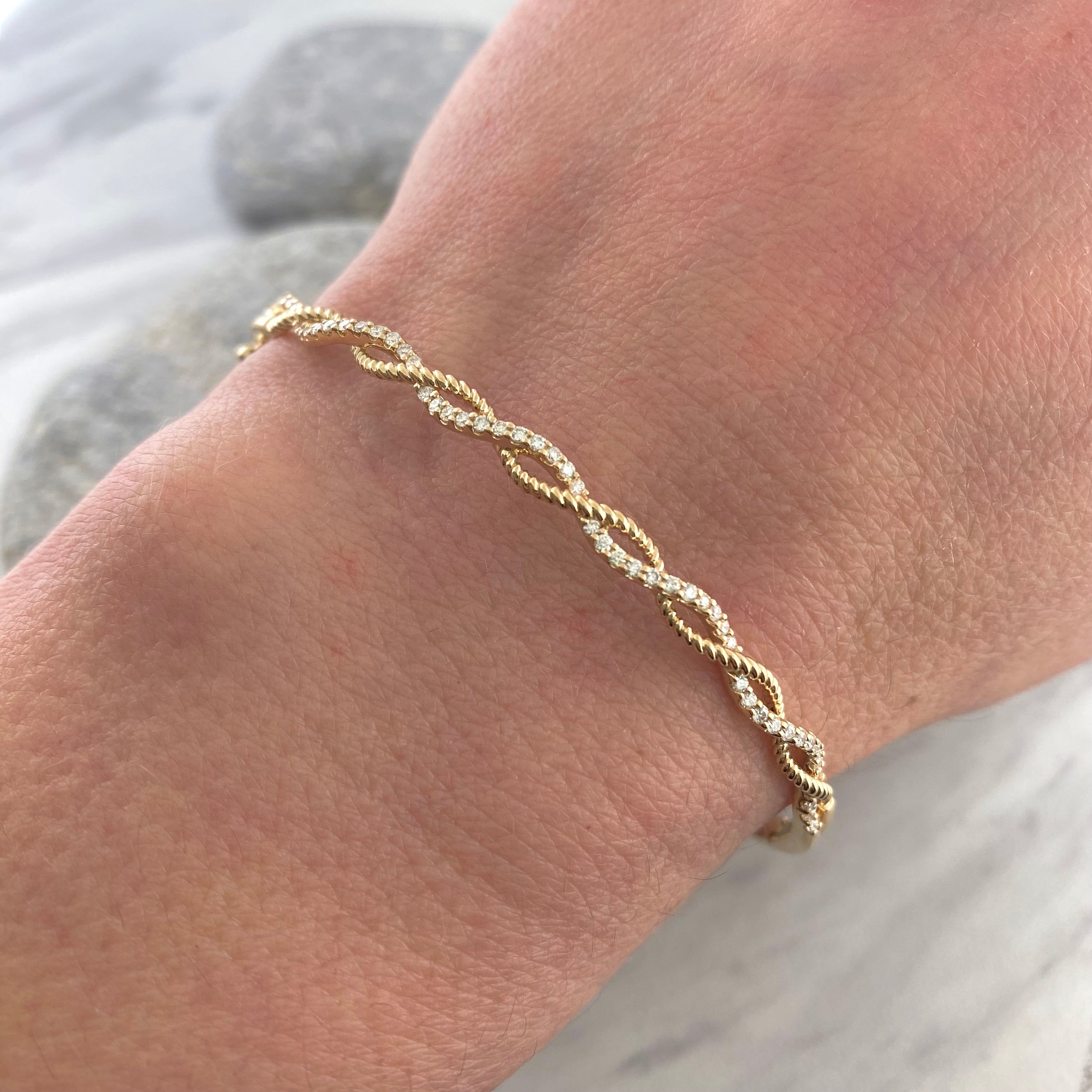 14k Gold Braided Bangle Bracelet 14K Diamond Rope Twist Bracelet