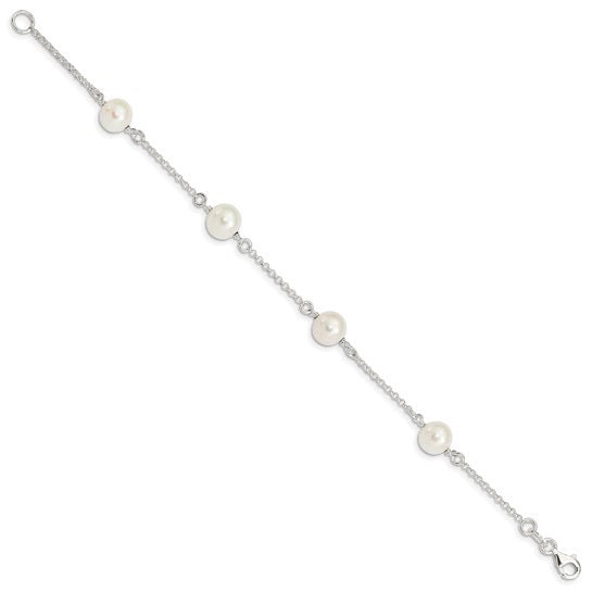 Sterling Silver Freshwater Pearl Station Bracelet