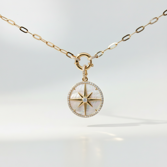 New! Diamond + Mother of Pearl Compass Pendant