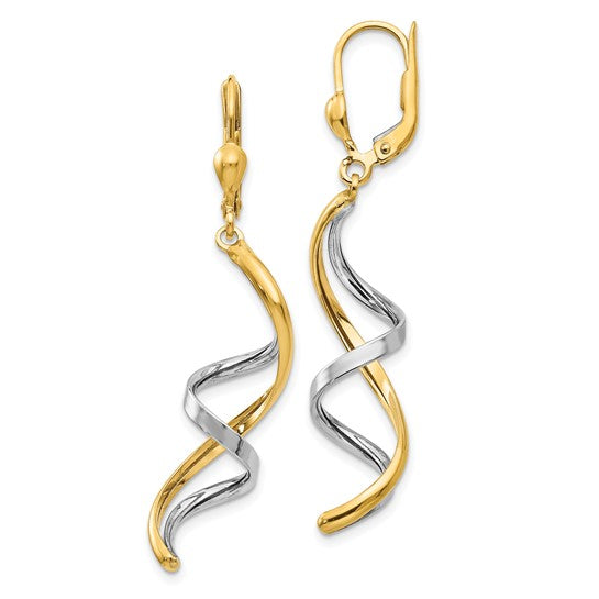 14K Two Tone Ribbon Drop Earrings