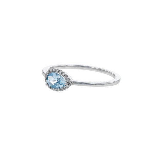 Pear Aquamarine Halo Ring