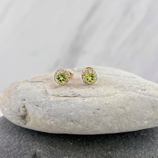 14k Peridot + Diamond Halo Stud Earrings