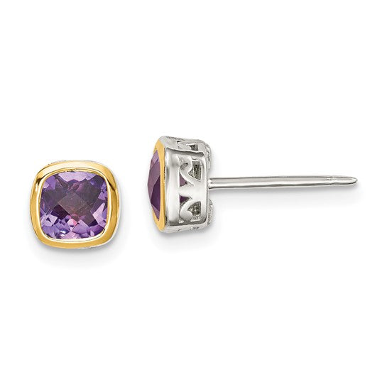 Two Tone Amethyst Stud Earrings