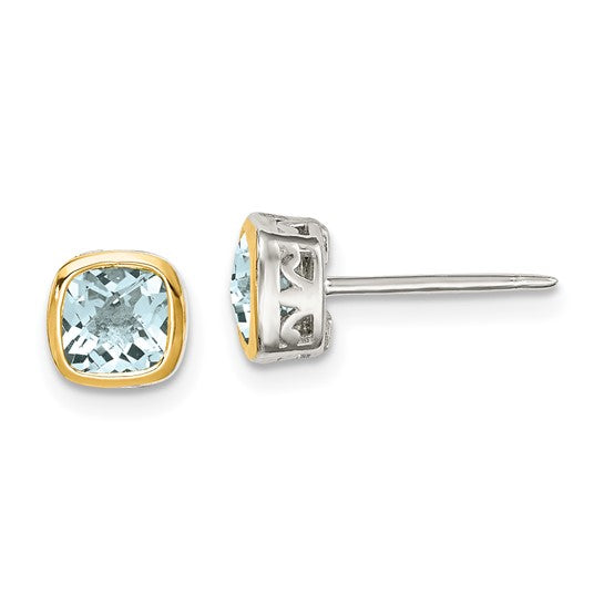 Two Tone Aquamarine Stud Earrings