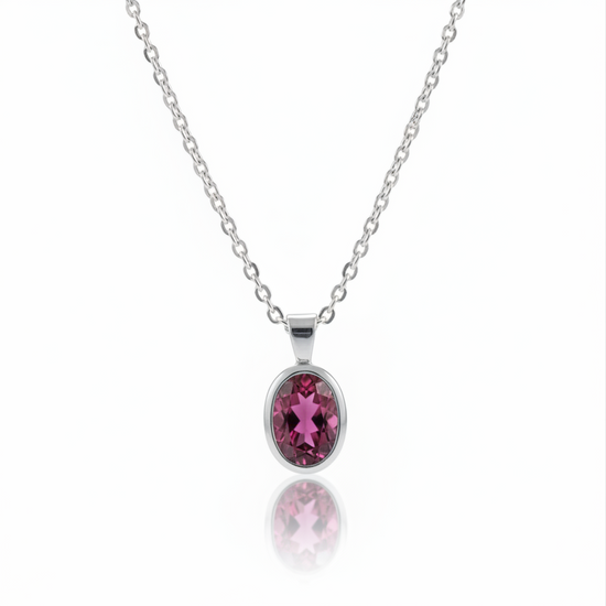 Rhodolite Garnet Oval Bezel Set Necklace