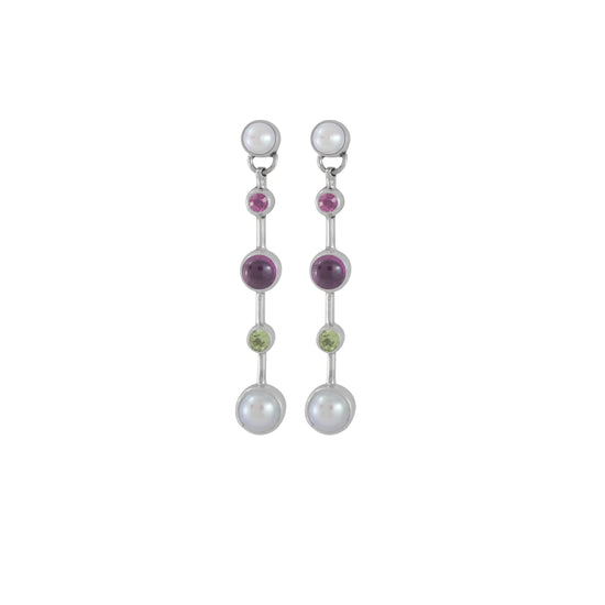 Pearl + Multi Colored Tourmaline Earrings