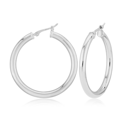 14K White Gold Large Hoops