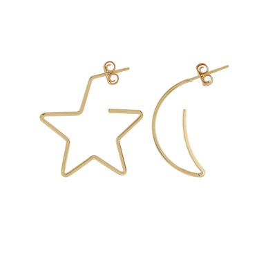 14K Gold Moon & Star Wire Earrings