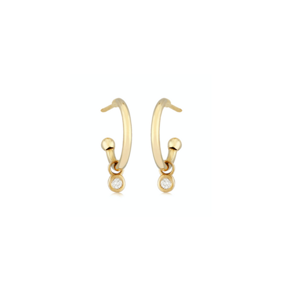 14k Gold Petite Hoops with Diamond Drop
