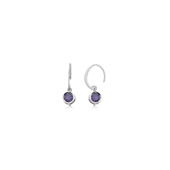 Sterling Silver + Amethyst Bezel Mini Swoop Earrings