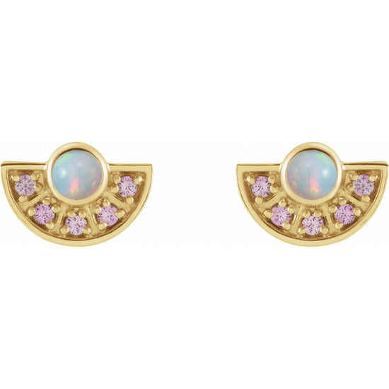 Ethiopian Opal & Pink Sapphire Fan Earrings