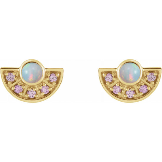 Pink Sapphire & Opal Stud Earrings