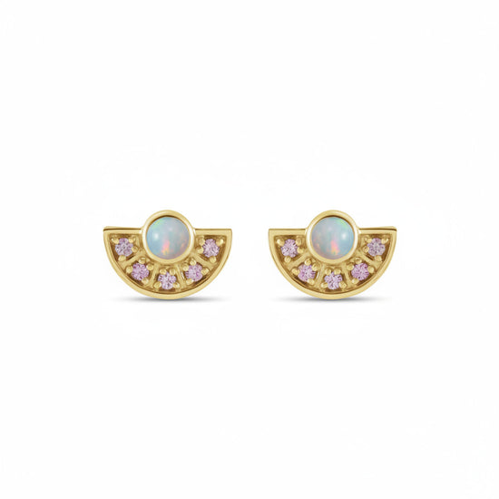 Pink Sapphire & Opal Stud Earrings