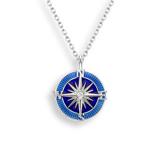 Blue Enamel + Sapphire Compass Rose Necklace