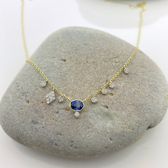 Blue Sapphire + Diamond Charm Necklace | By Meira T