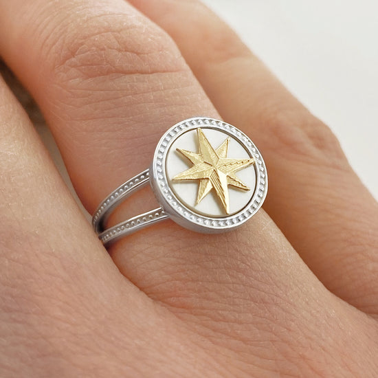 Two Tone Nautical Dream Compass Ring