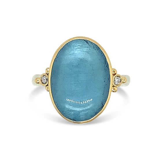 Cabochon Aquamarine Ring with Diamonds | By Emily Amey
