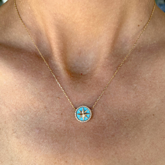 Turquoise and Diamond Compass Necklace