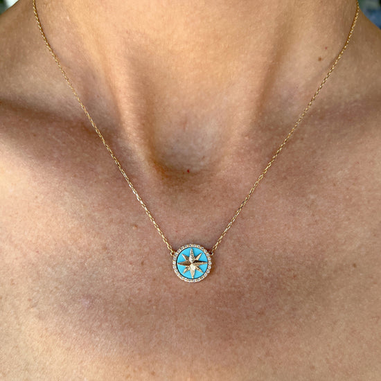 Turquoise and Diamond Compass Necklace