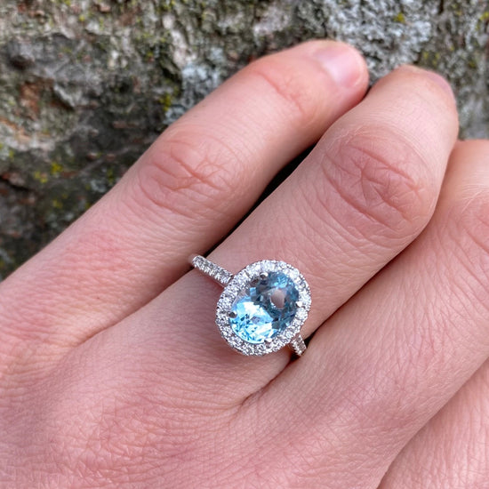 Diamond Halo Aquamarine Ring