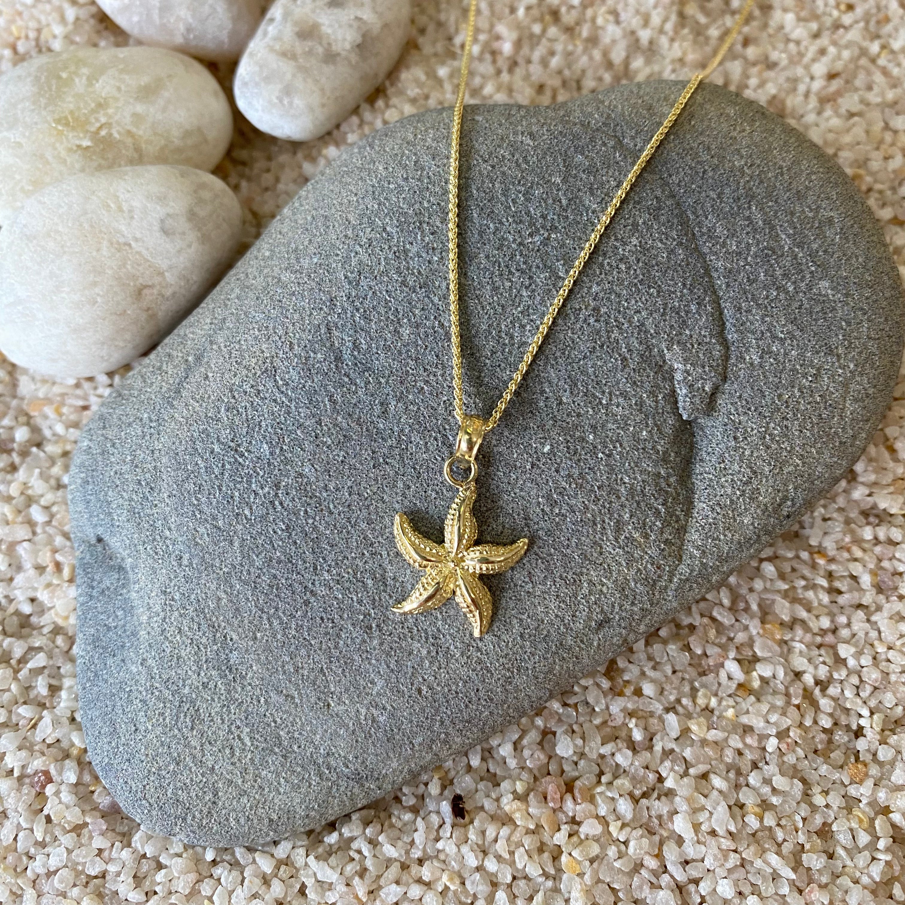 Pendant Necklace 14k Gold Starfish Charm 14K Gold Swimming