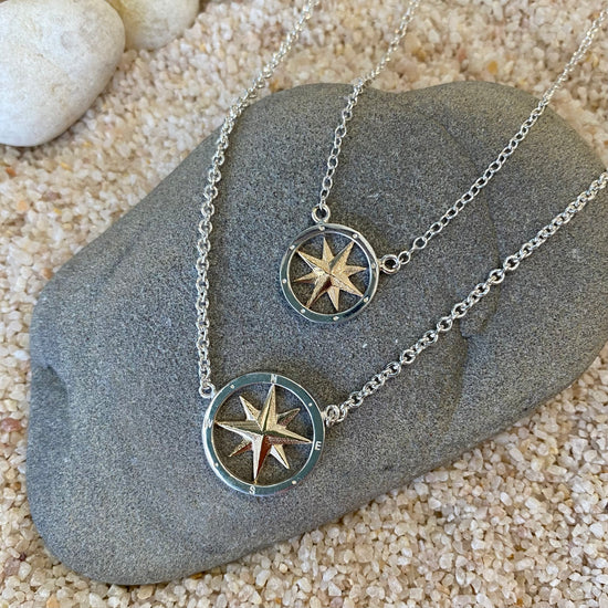 14k Gold + Sterling Silver Compass Necklace