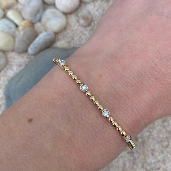 14k Gold + Diamond Beaded Tennis Bracelet