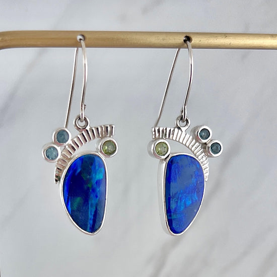 Sterling Silver Opal + Gemstone Drop Earrings