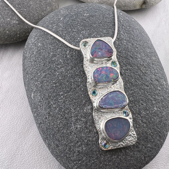 Sterling Silver Opal + Blue Topaz Necklace