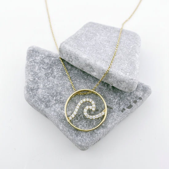 14k Gold + Diamond Curling Wave Necklace
