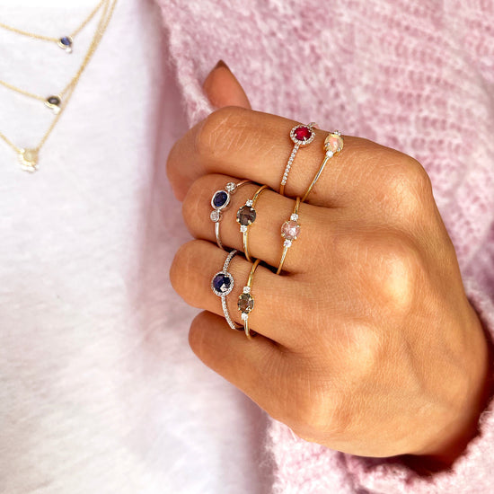 Blue Sapphire + Diamond White Gold Band | By Meira T