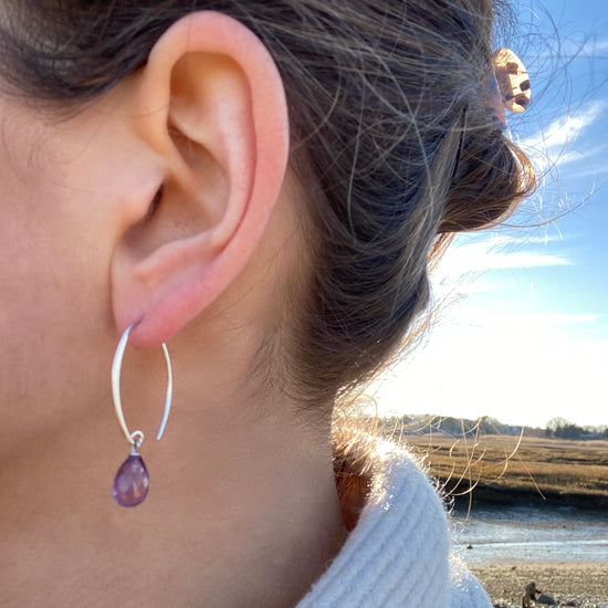 Sterling Silver + Amethyst Swoop Drop Earring
