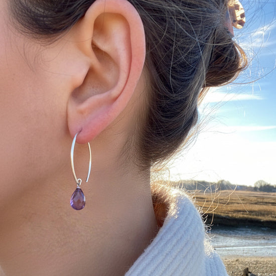 Sterling Silver + Amethyst Swoop Drop Earring